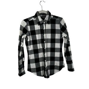 Norma Kamali Black White Buffalo Plaid Long Sleeve Button Down Shirt Womens XS